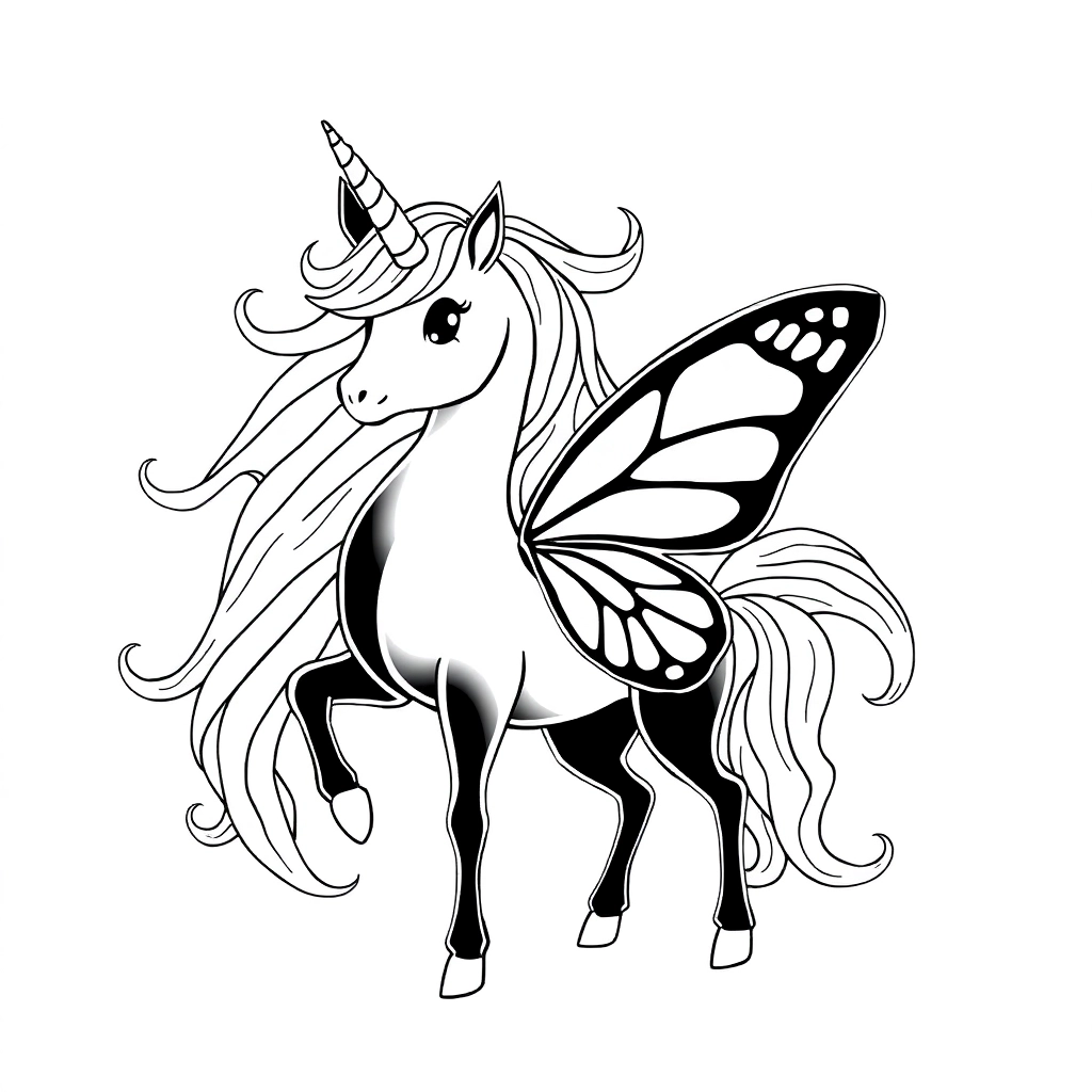 Unicorn with butterfly wings صفحات التلوين