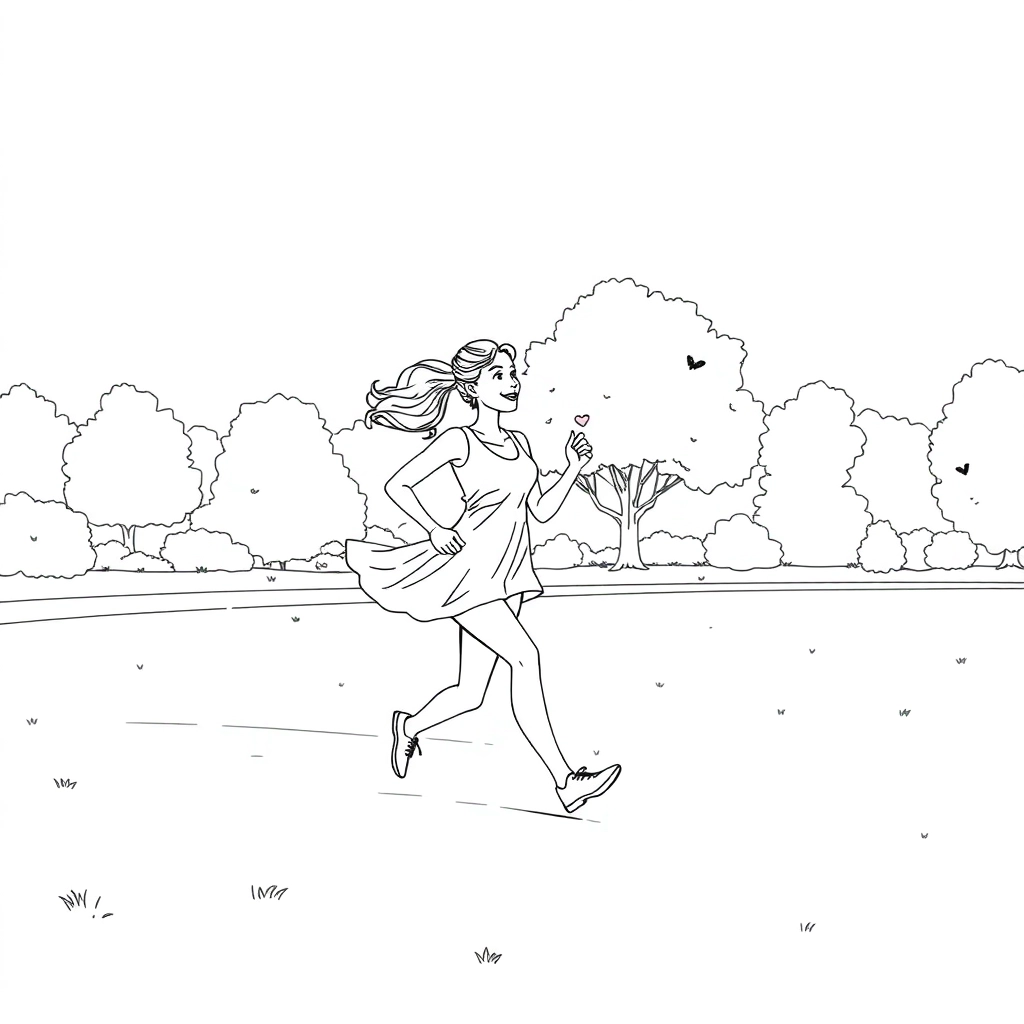 a beautiful lady  age 30 running in park صفحات التلوين