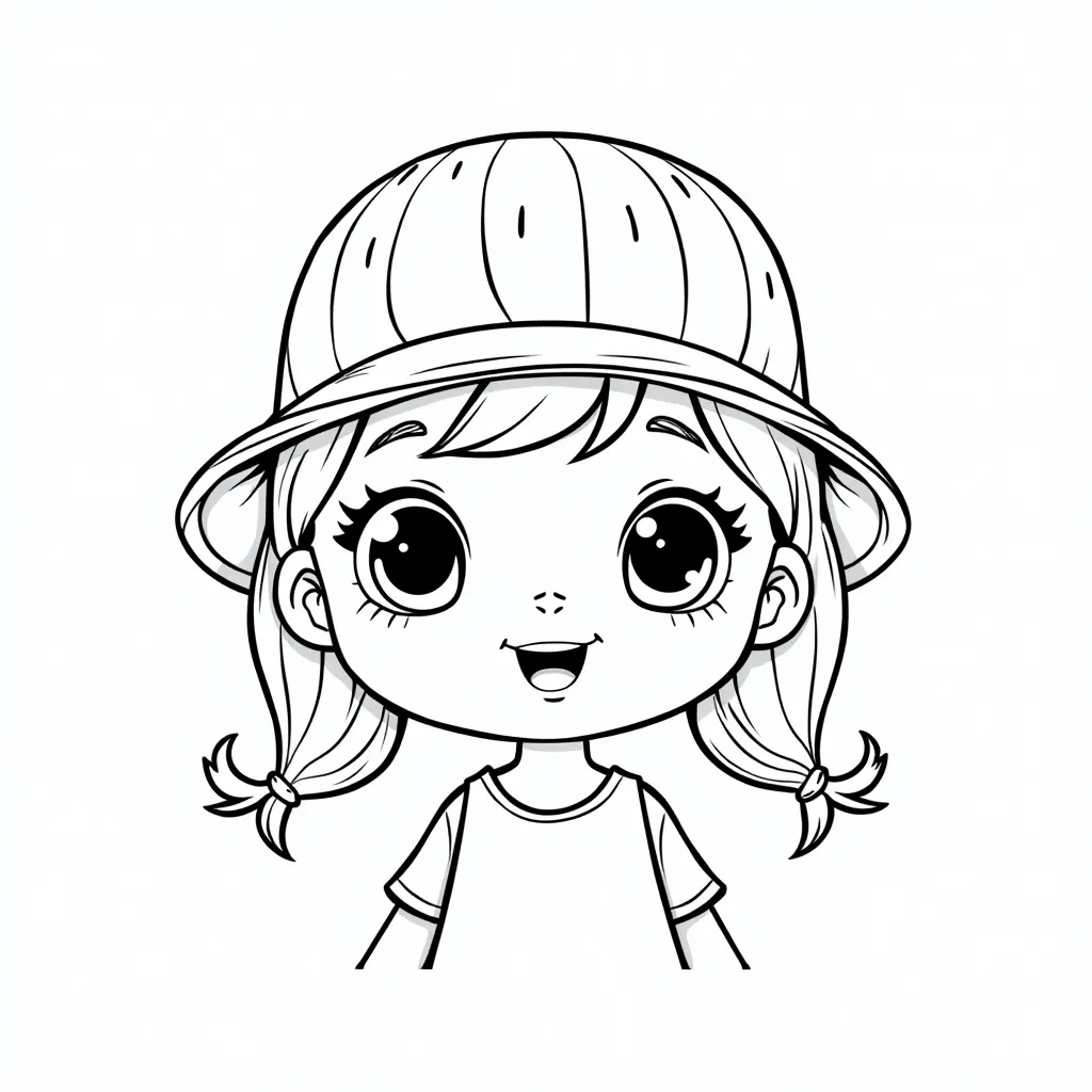 戴着西瓜配置帽子的小女孩 coloring pages