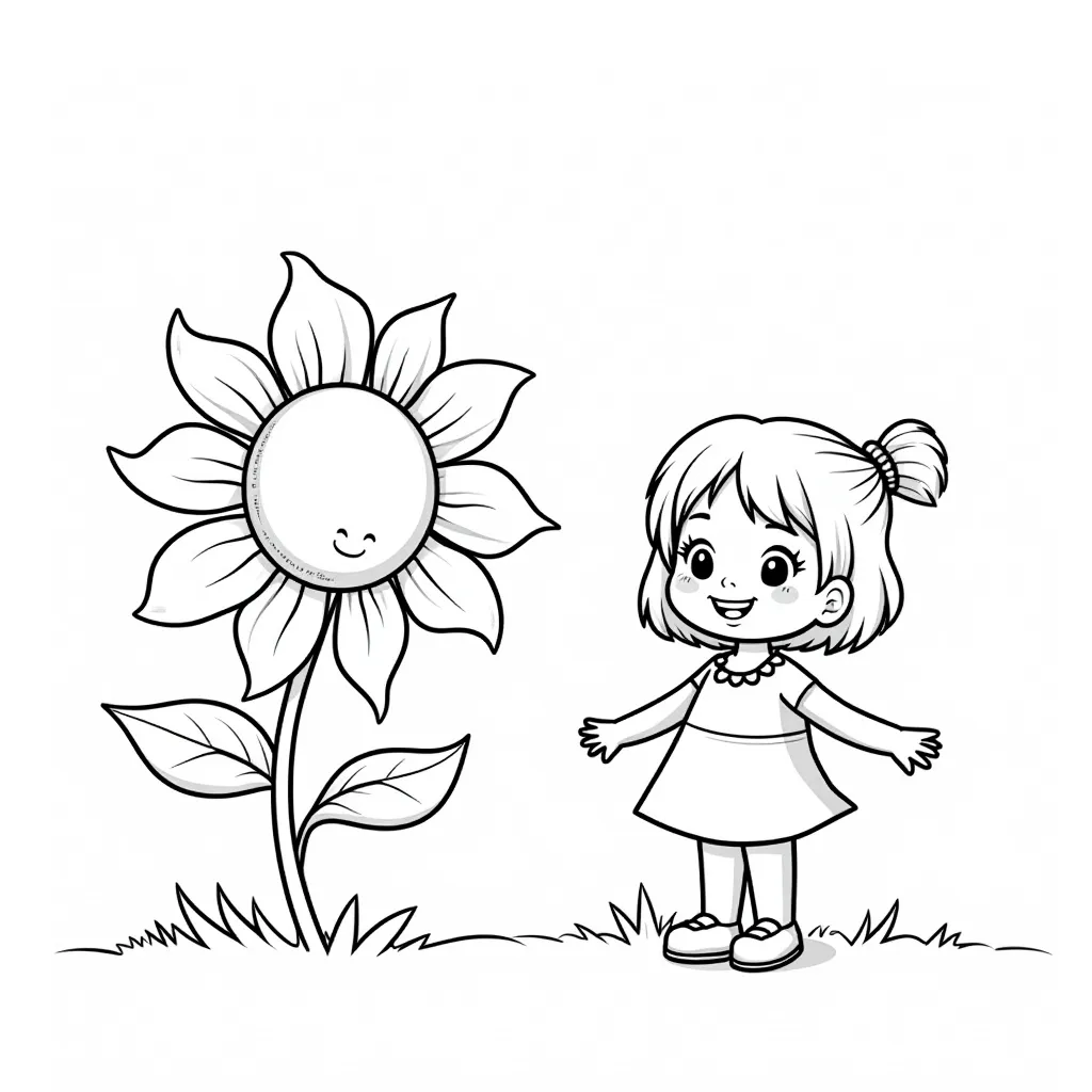 two sun flower and a little girl coloring pages