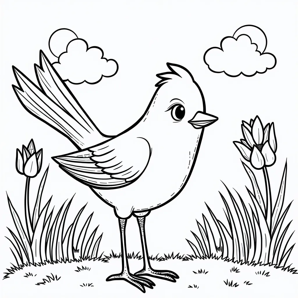 a beautiful bird in the garden coloring pages