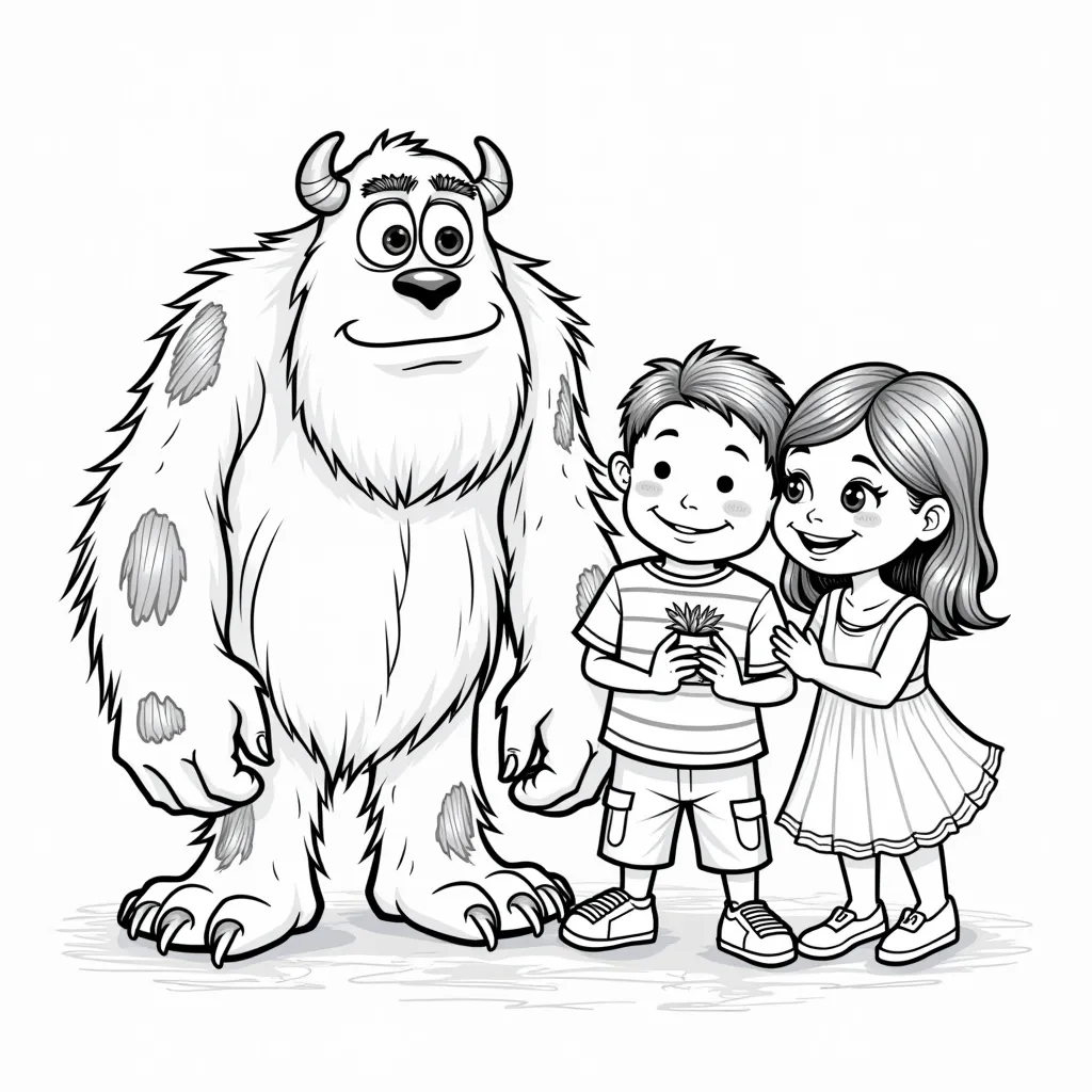  monsters inc sulley with 3 yrs old asian boy at his bday with younger sister and older brother coloring pages