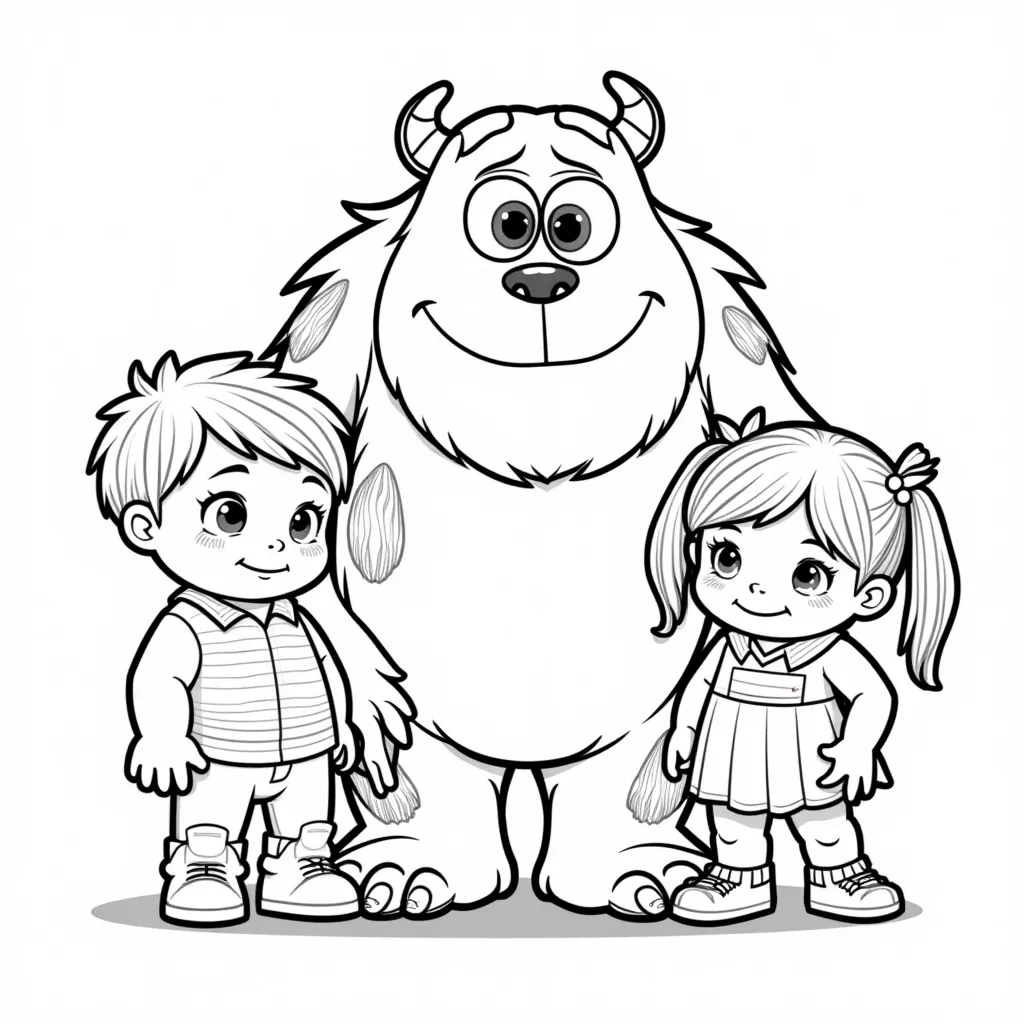  monsters inc sulley with 2 asian toddler brothers and 1 baby sister coloring pages