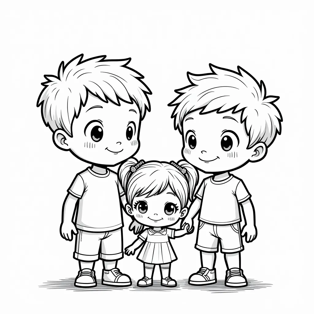 two asian toddler brothers with 1 baby girl in monsters inc style coloring pages