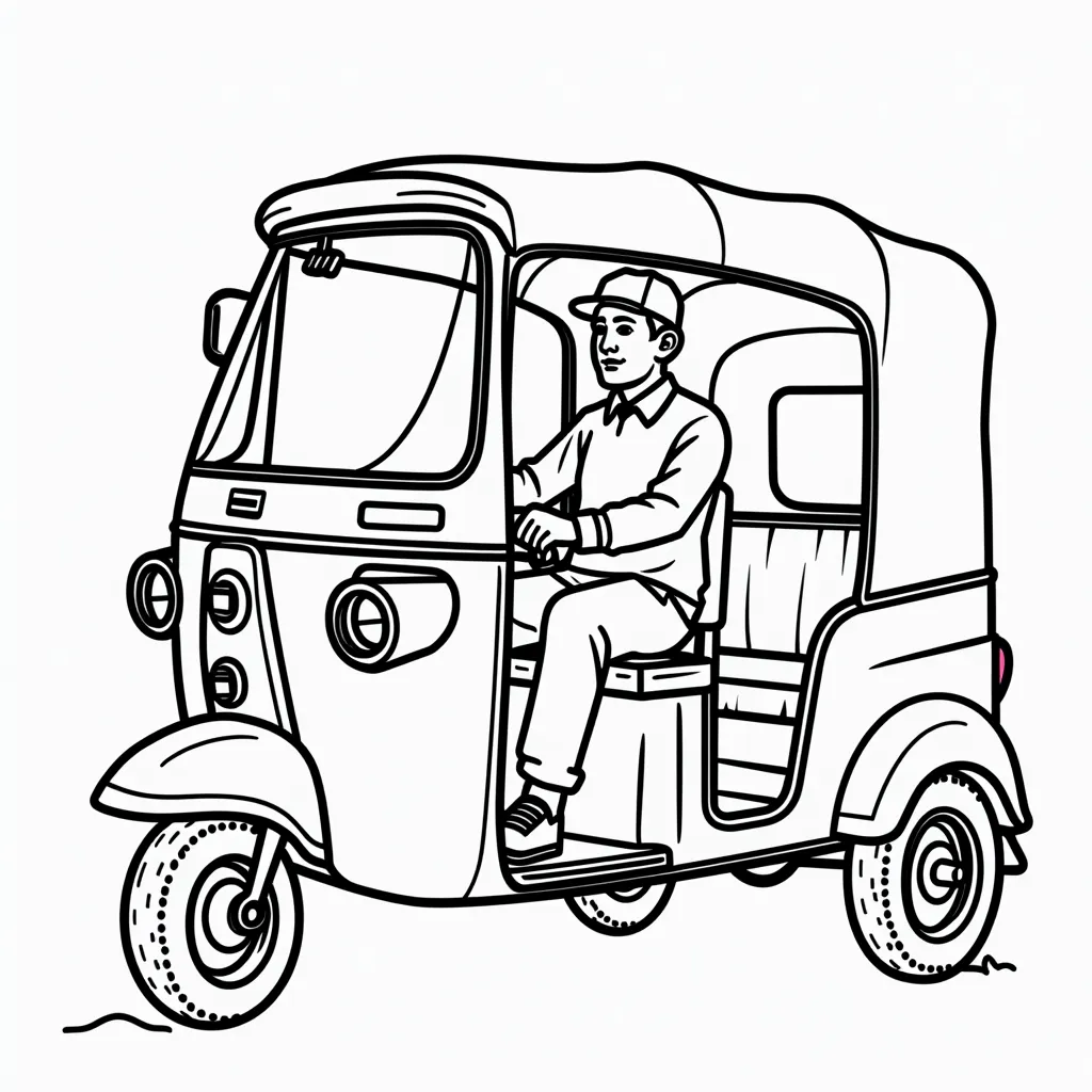 india rickshaw with driver driving coloring pages