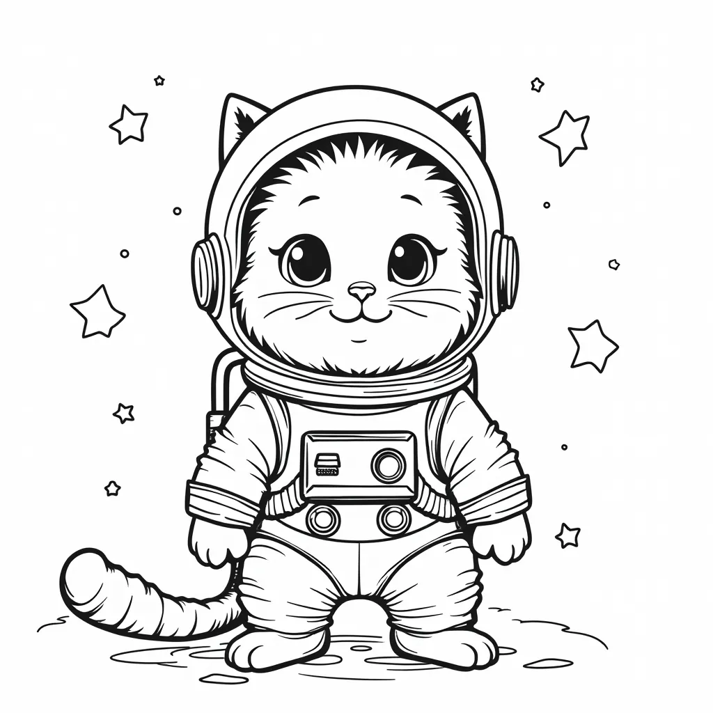 太空中穿宇航员头盔的猫 coloring pages