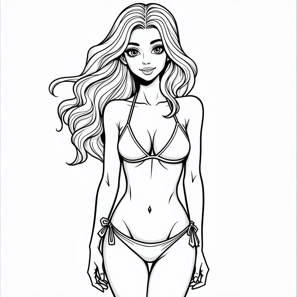 Beautiful girl in a bikini coloring pages