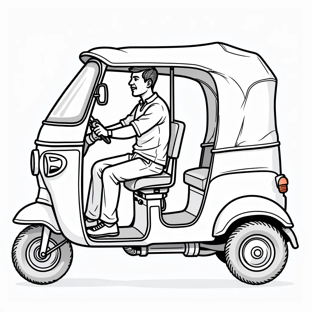 indian driver driving rickshaw coloring pages