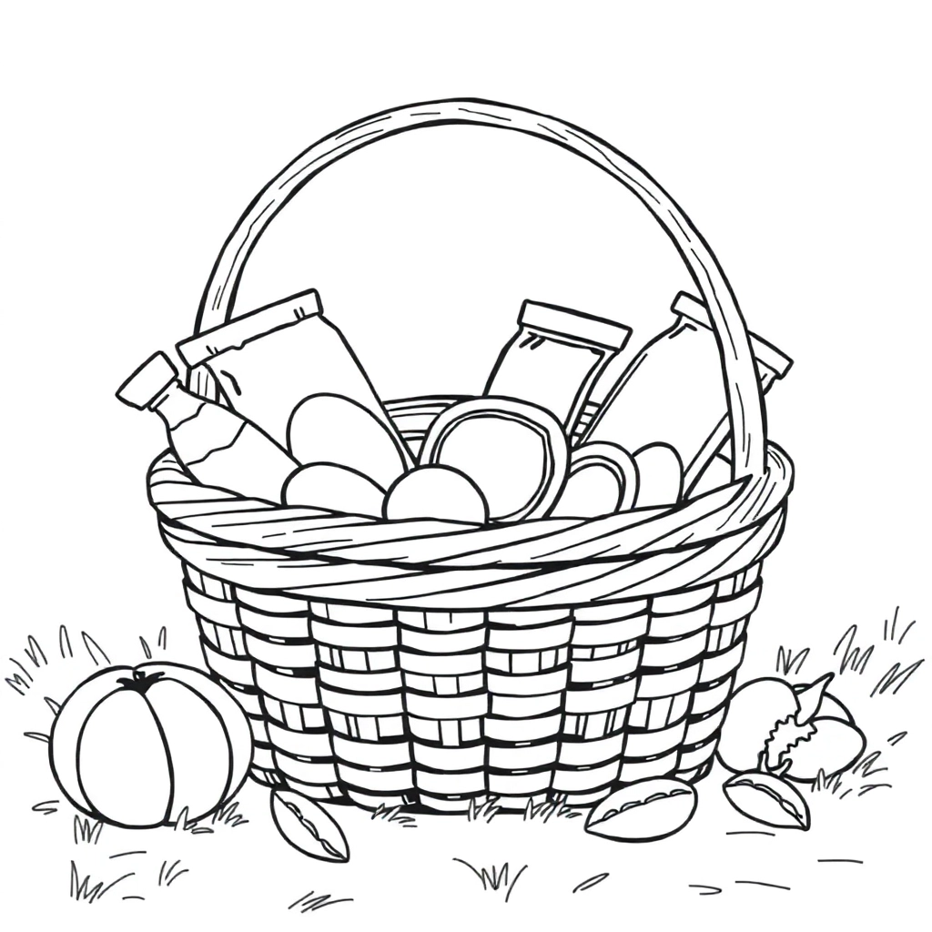 A picnic basket full of snacks صفحات التلوين