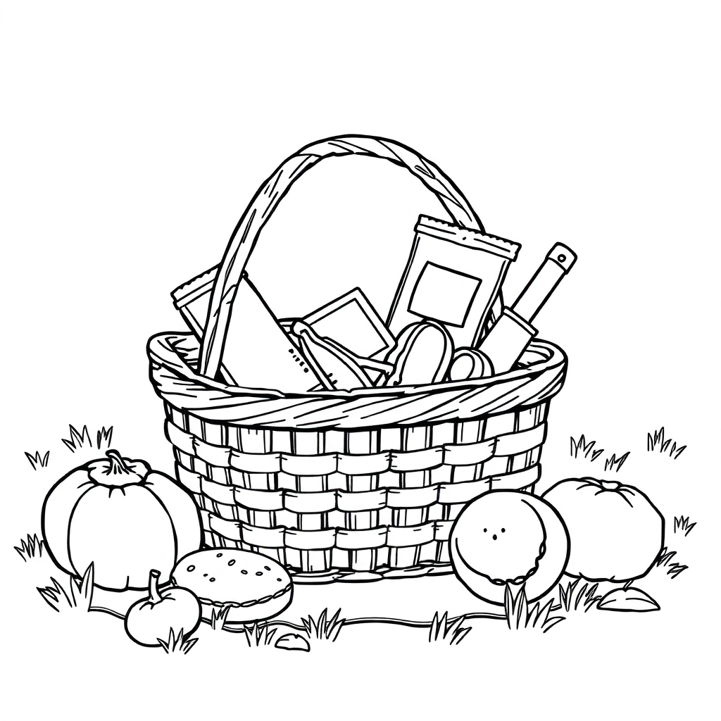 A picnic basket full of snacks صفحات التلوين