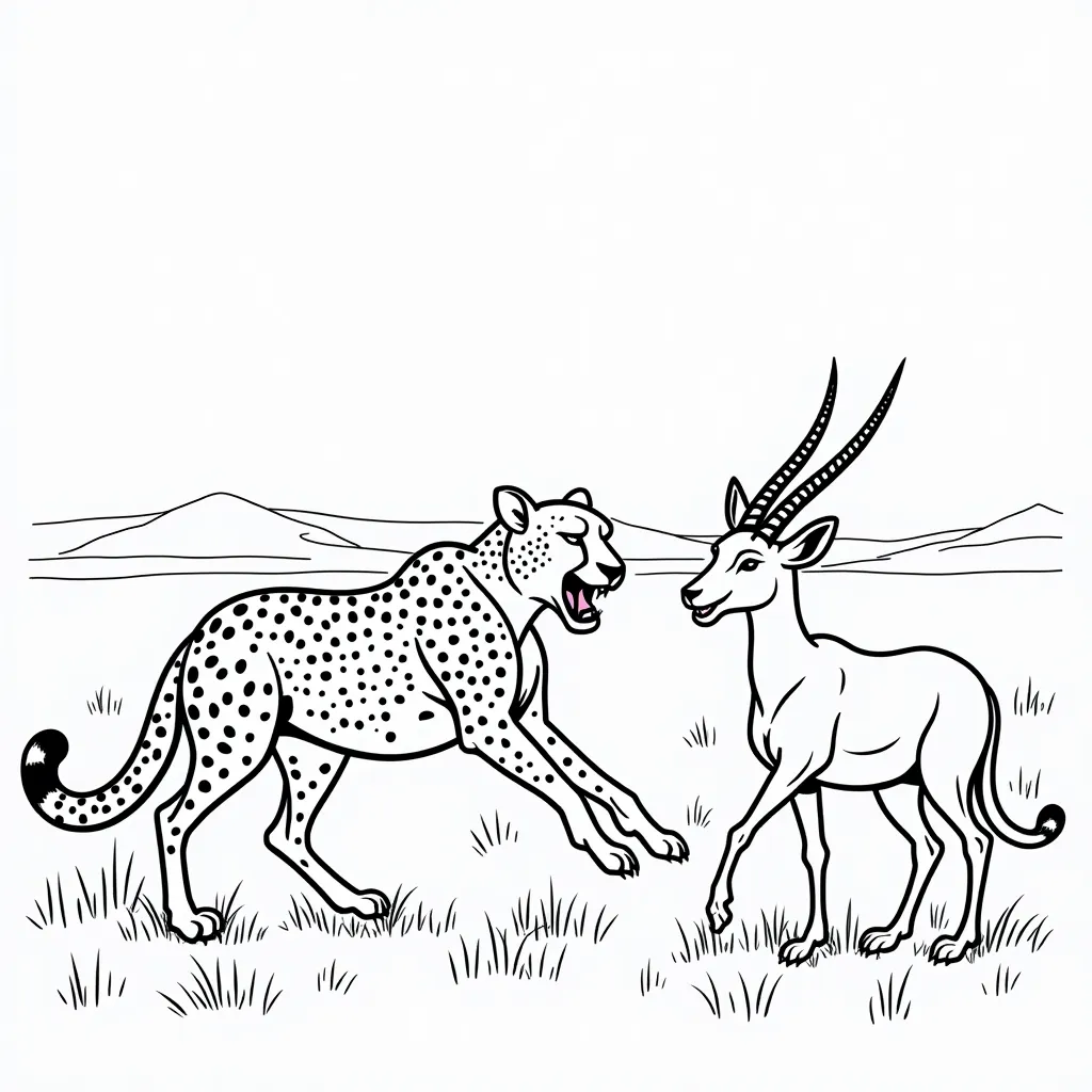 cheetah hunting a gazelle coloring pages