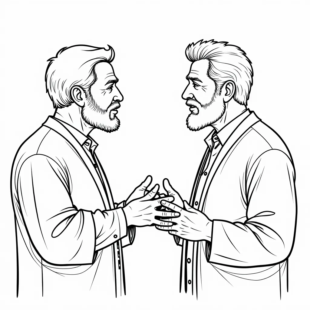 Dialogue between two middle age male scholars coloring pages