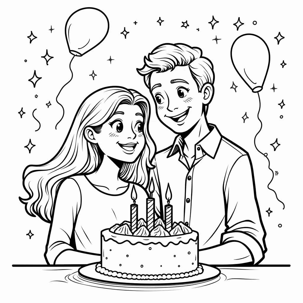 mom and dad and son at first birthday party coloring pages