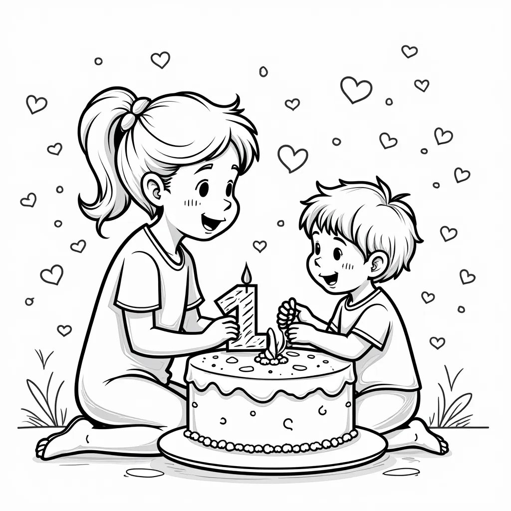 parents and baby at first birthday coloring pages