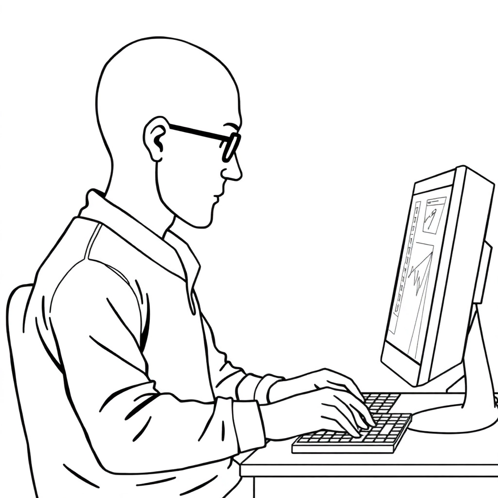 A bald programmer is typing on a computer صفحات التلوين