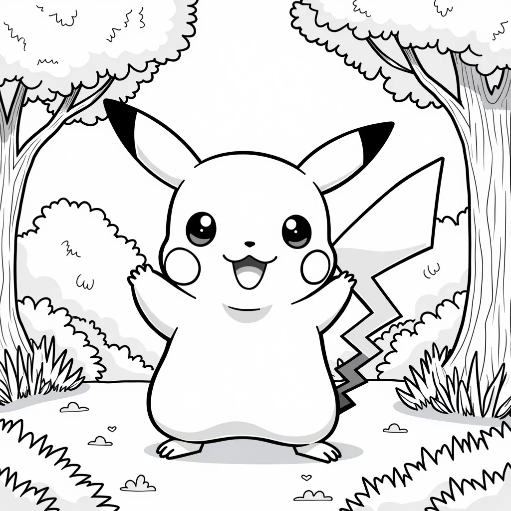 Pikachu in a park coloring pages