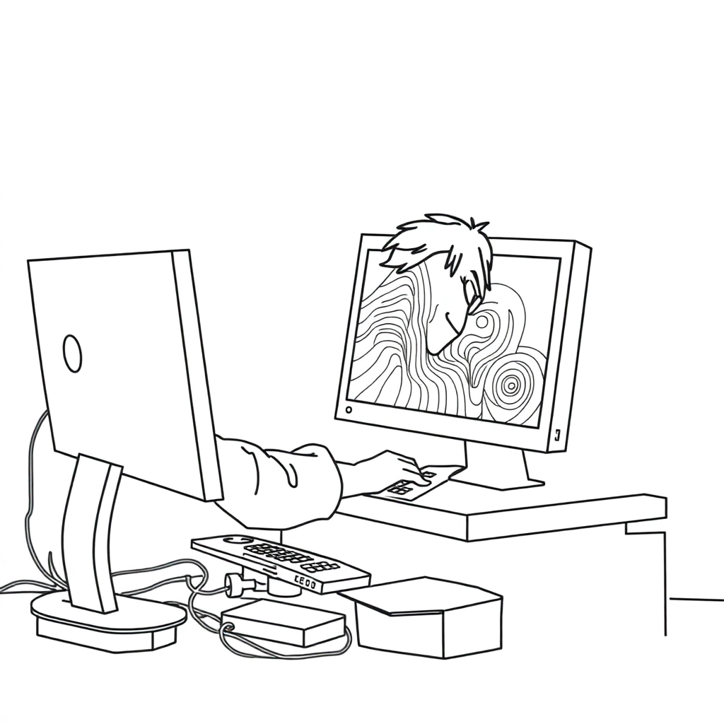 a bald programmer is typing on a computer صفحات التلوين