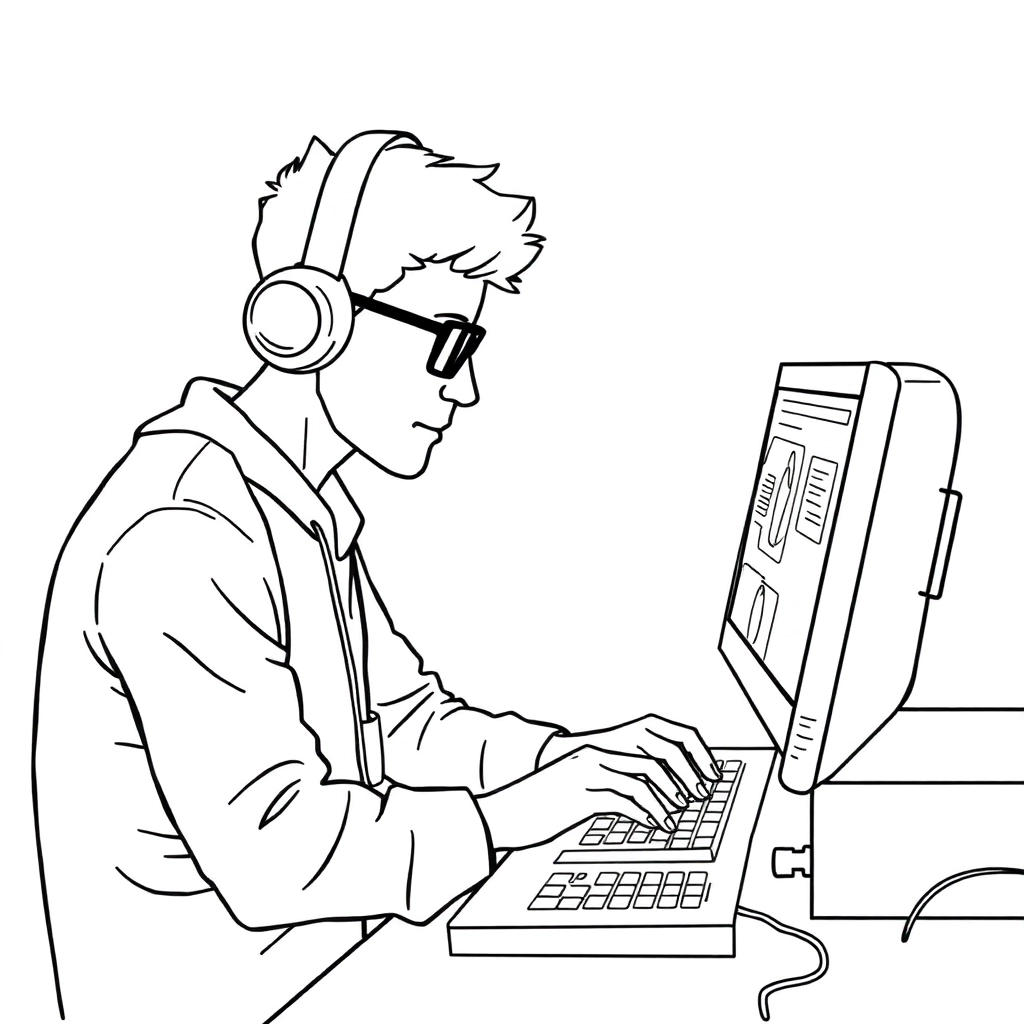 a bald programmer is typing on a computer صفحات التلوين