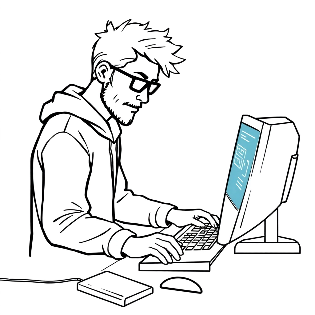 A bald programmer is typing on a computer صفحات التلوين