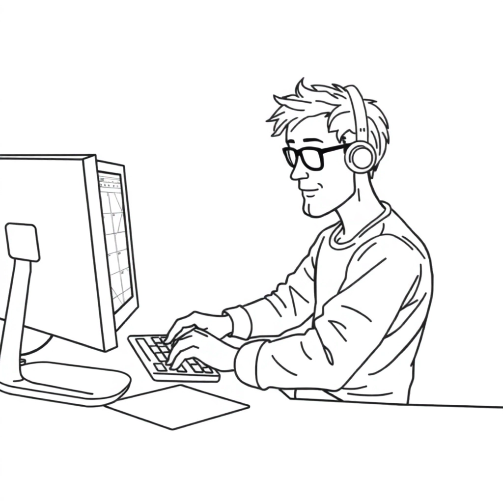 A bald programmer is typing on a computer صفحات التلوين