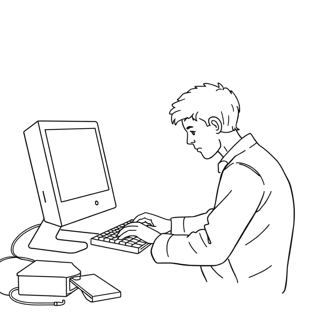 A bald programmer is typing on a computer صفحات التلوين