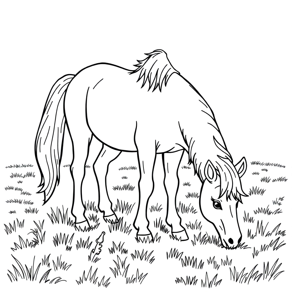 The pony is grazing صفحات التلوين