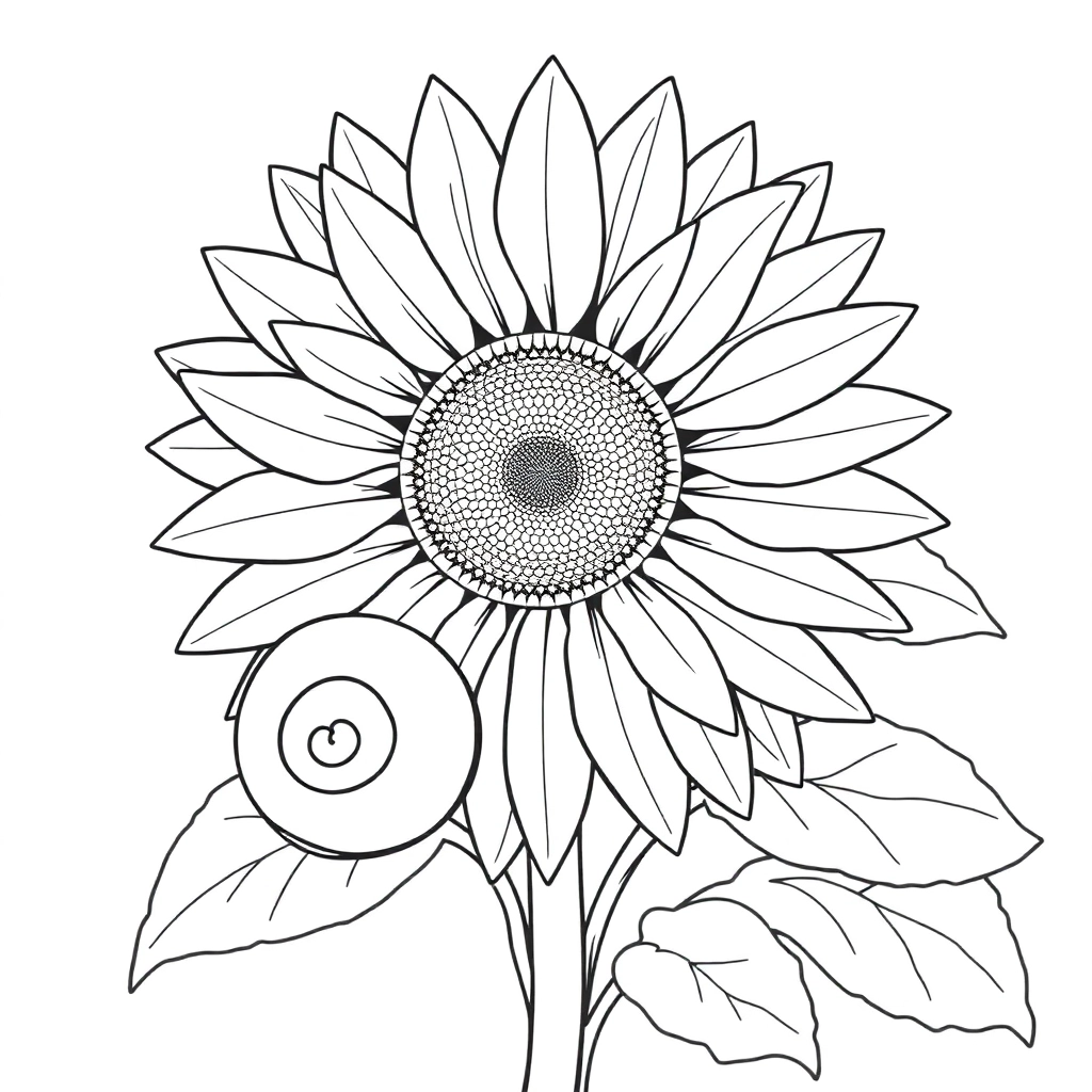 Sunflower and snail Páginas para Colorear