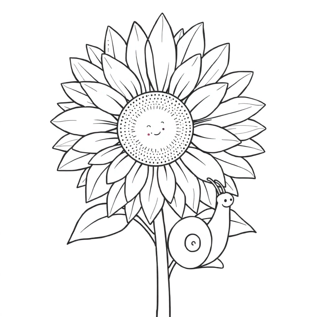 Sunflower and snail Páginas para Colorear