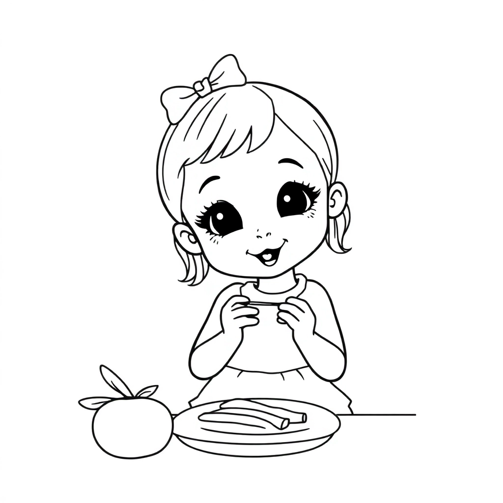 一個小女生在吃飯 صفحات التلوين