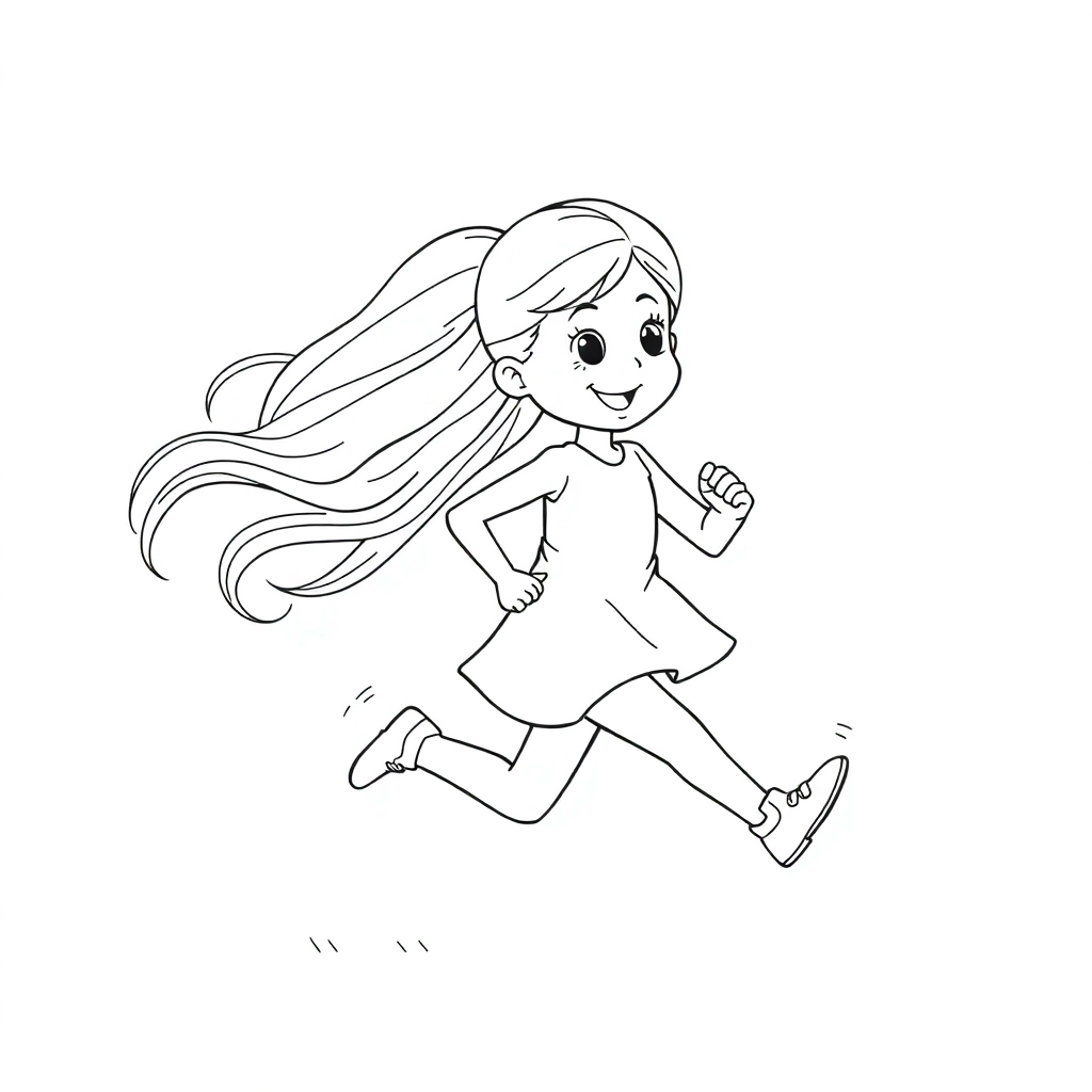 長頭髮小女孩跑步 صفحات التلوين
