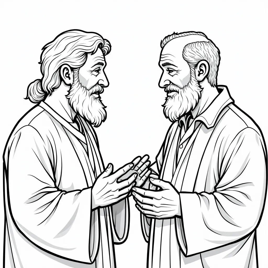 Dialogue between two 40 years old male scholars coloring pages