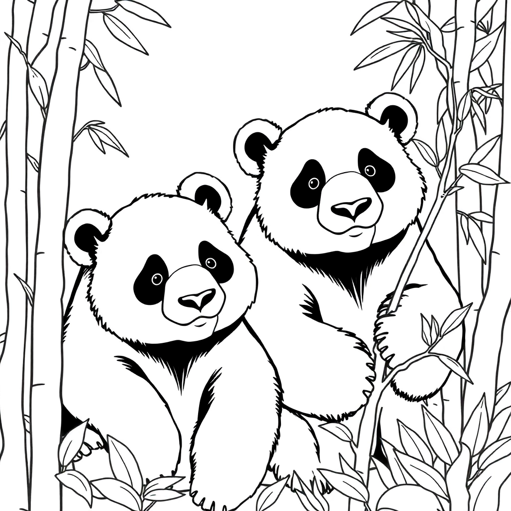 Giant pandas eat bamboo in China صفحات التلوين