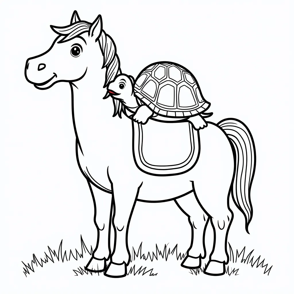 Une tortue sur un cheval coloring pages