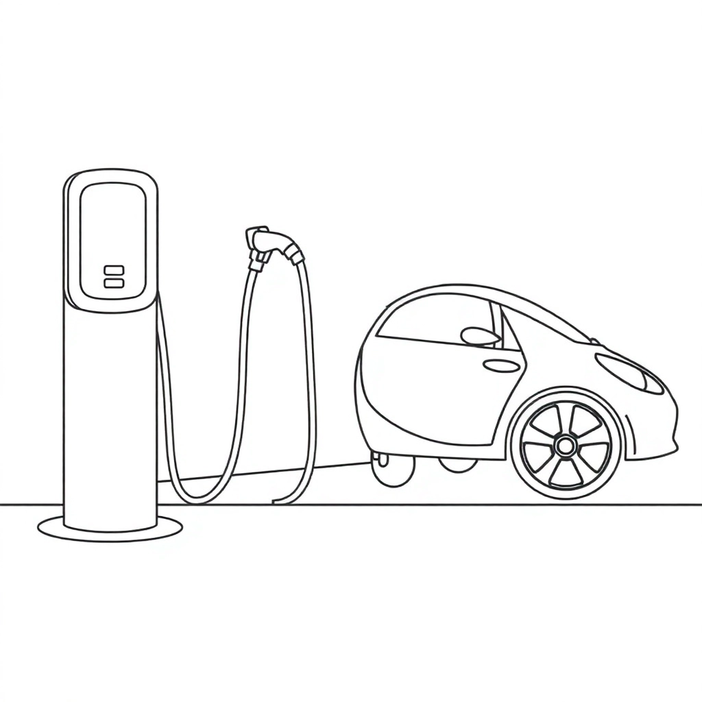 Electrical vehicle in charging on left side صفحات التلوين