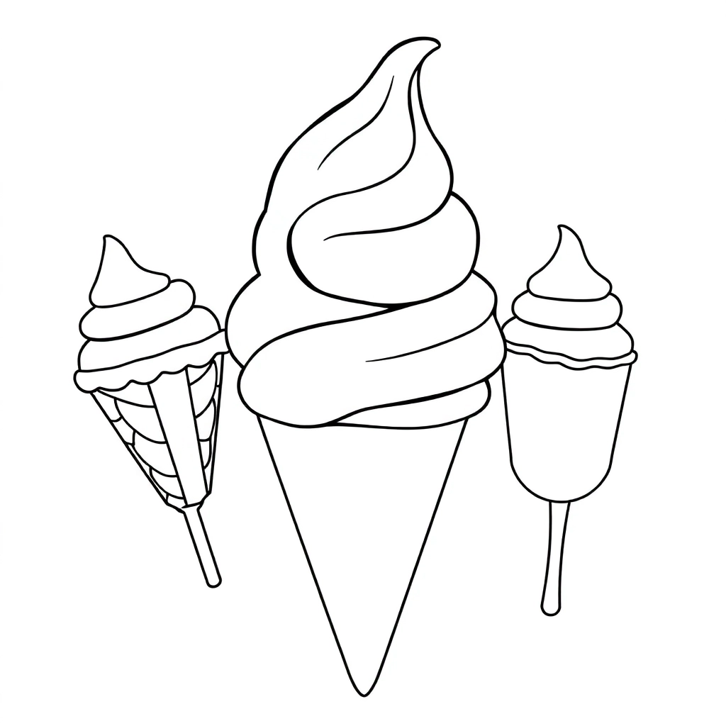 Ice Cream i n cartoon outlines style صفحات التلوين