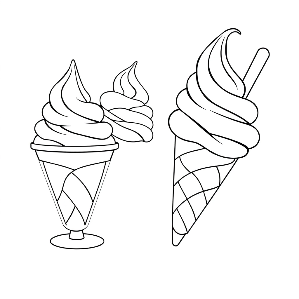 Ice Cream i n cartoon outlines style صفحات التلوين