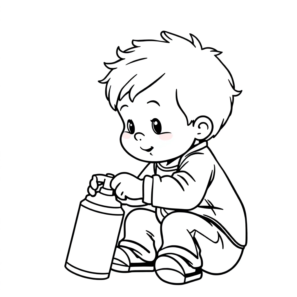 A toddler is using an asthma sprayer صفحات التلوين