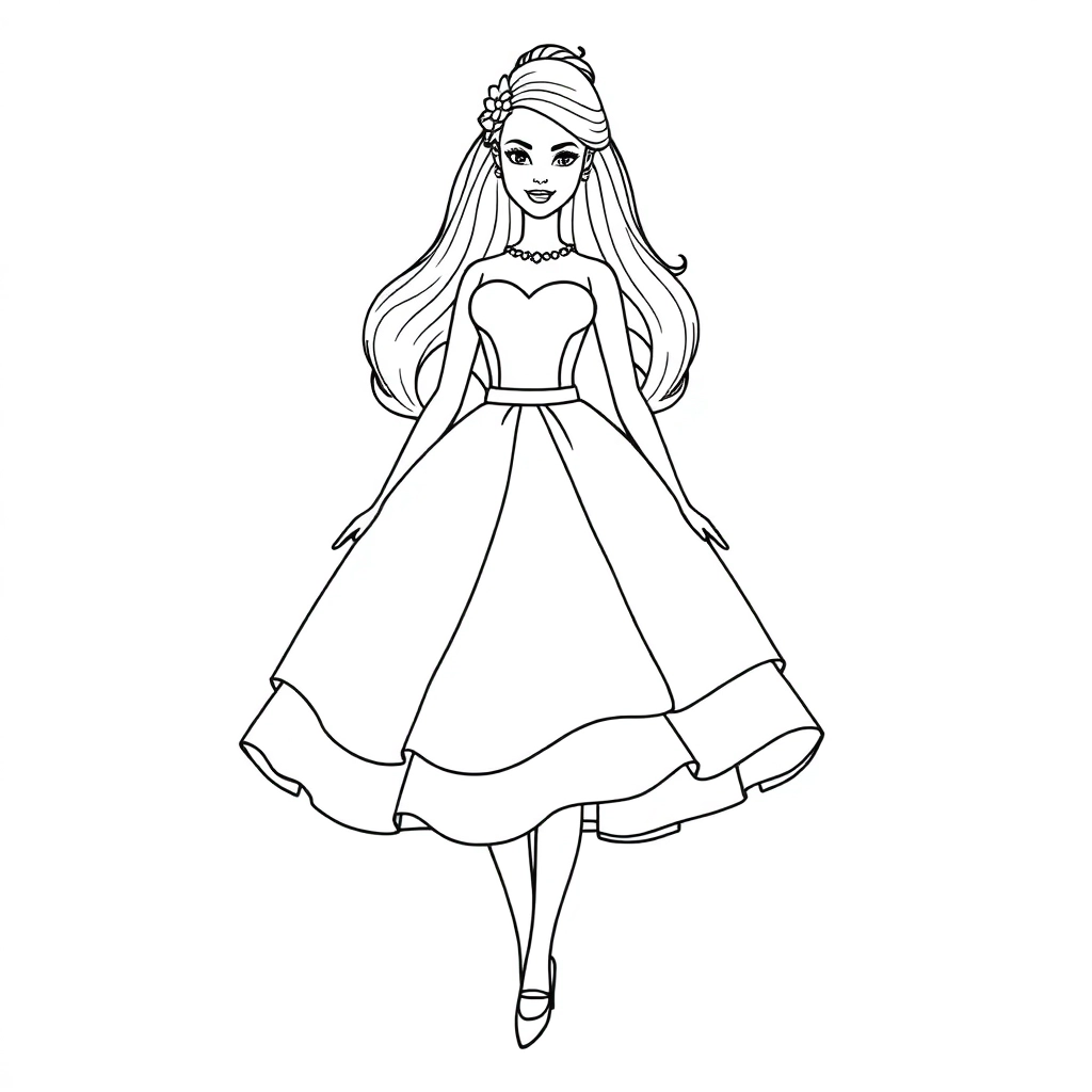 Barbie is wearing a beautiful dress صفحات التلوين