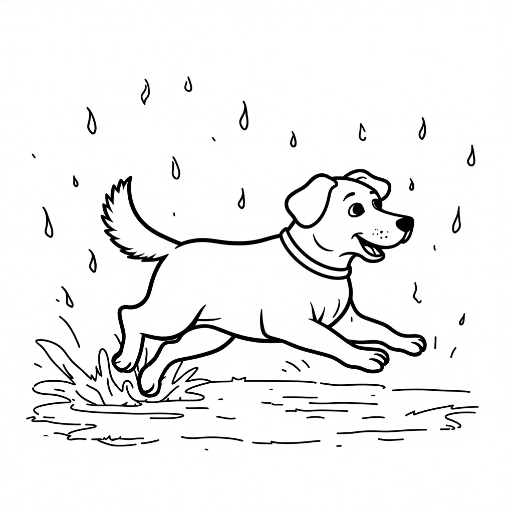 dog running in the rain coloring pages