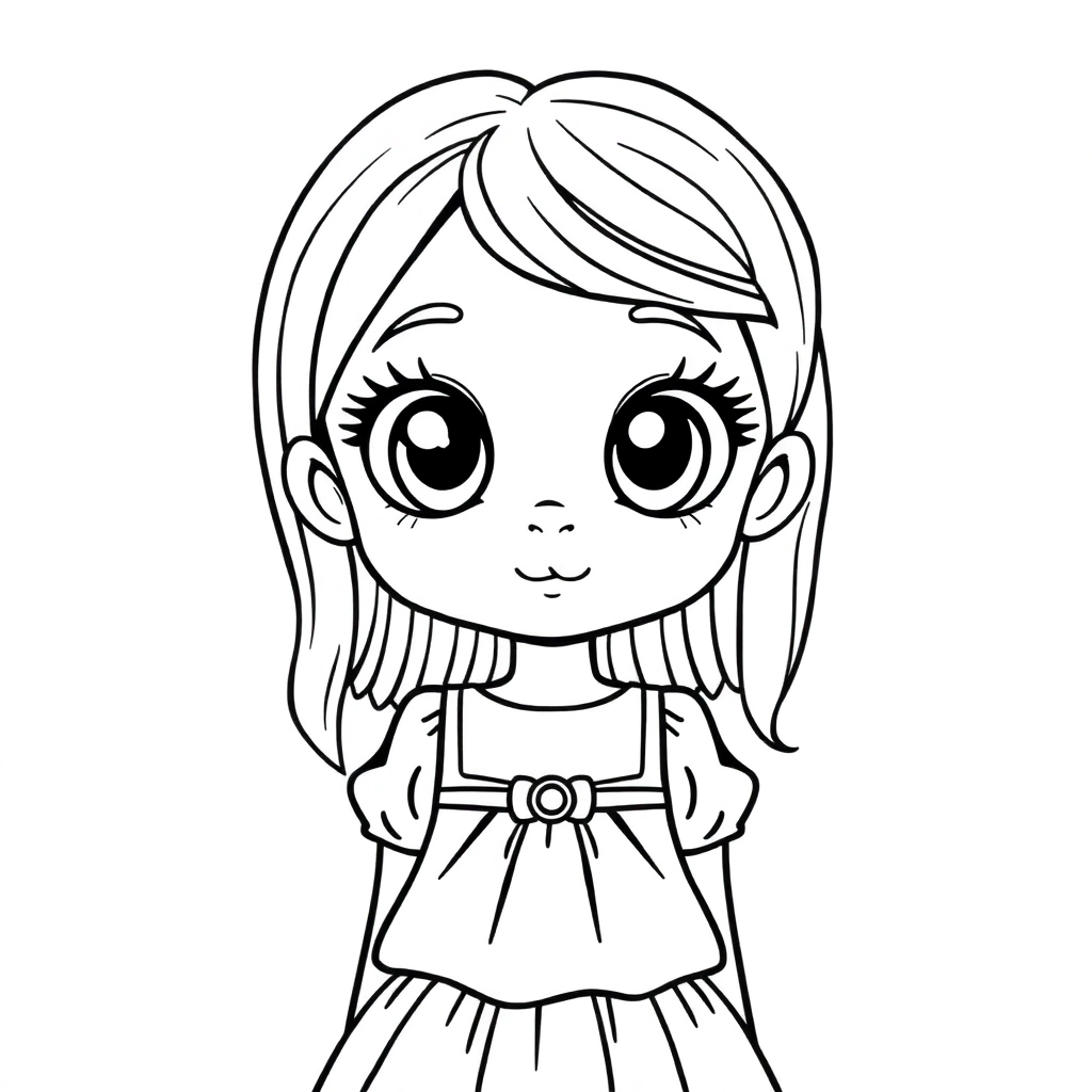 A girl with big eyes wearing a dress صفحات التلوين