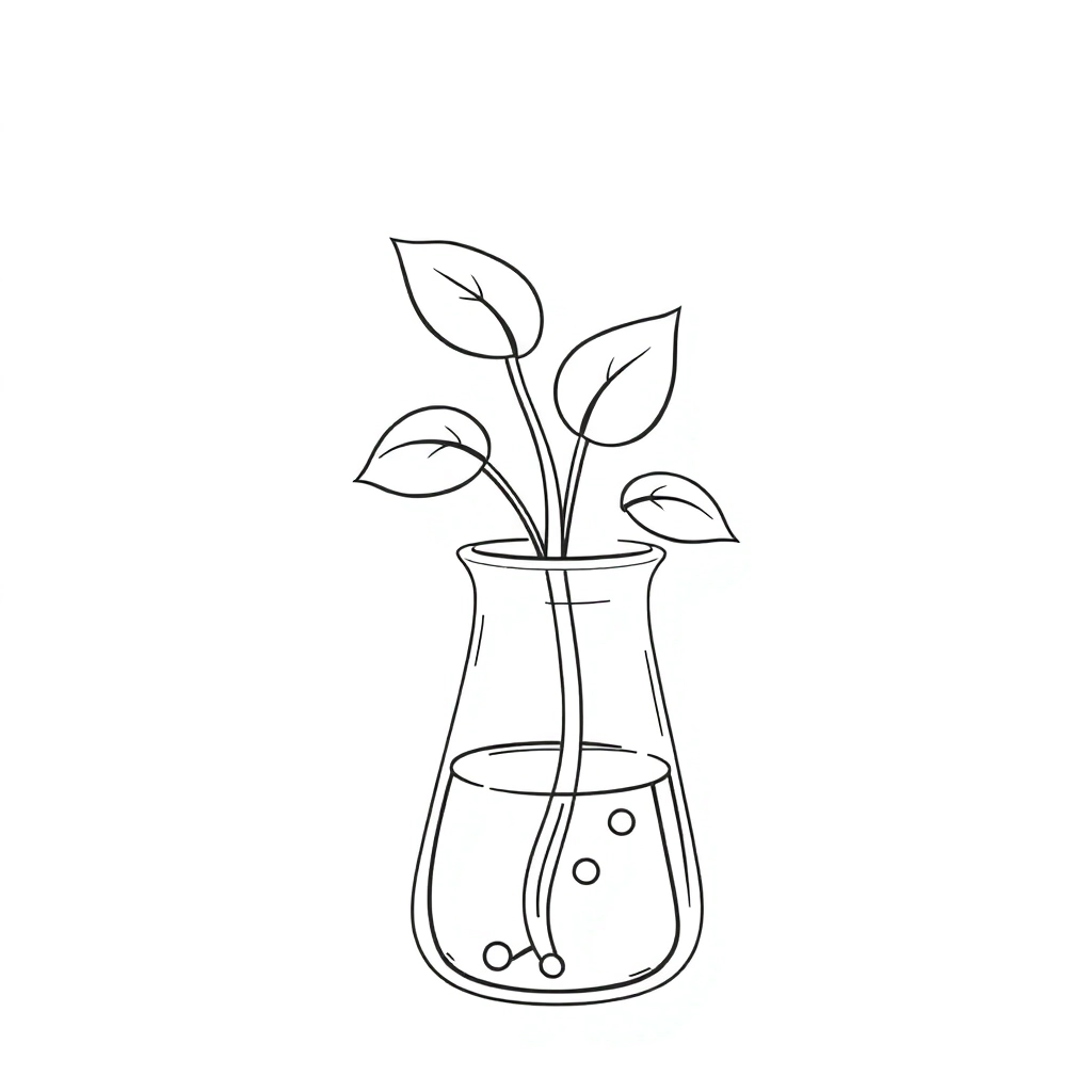 a plant into a beaker of water  صفحات التلوين
