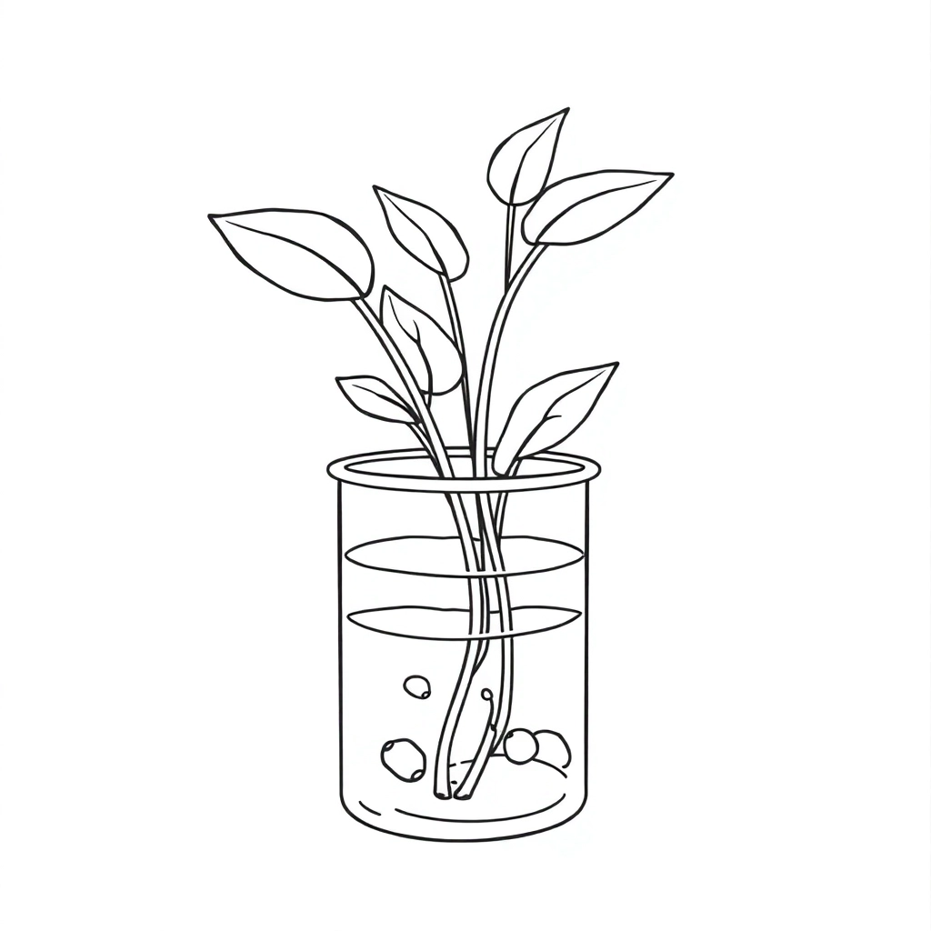 a plant into a beaker of water  صفحات التلوين