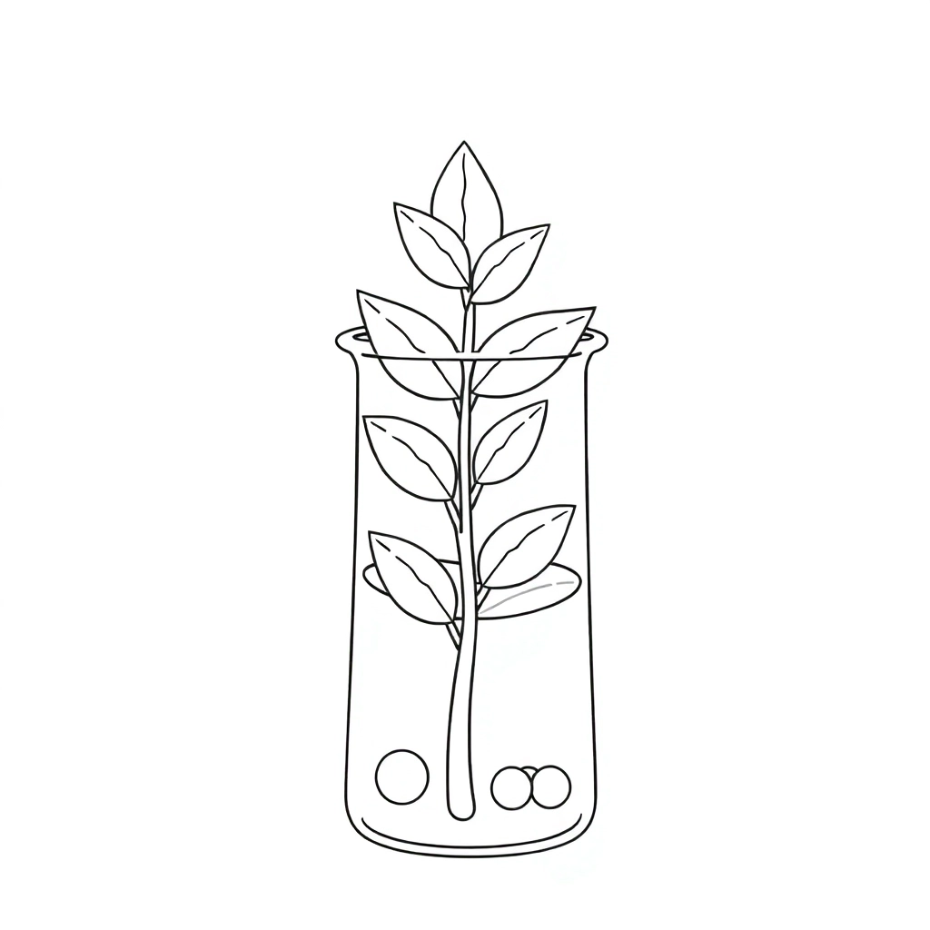a plant into a beaker of water science lab صفحات التلوين