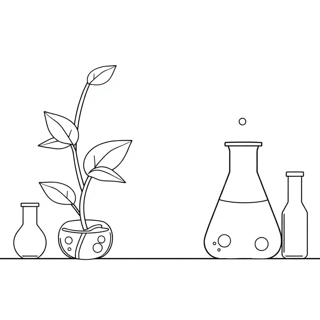a plant into a beaker of water  This is a science lab صفحات التلوين