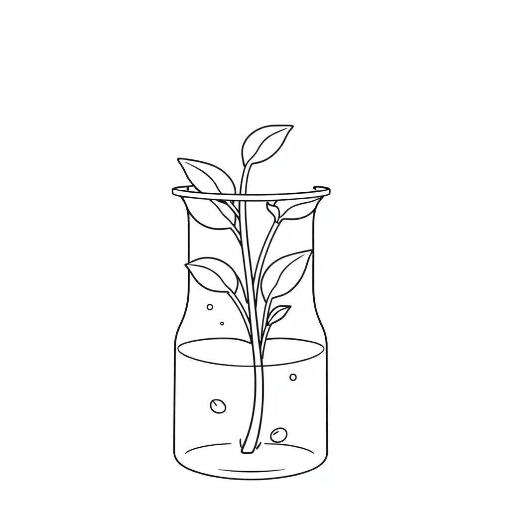 a plant into a science lab beaker of water صفحات التلوين