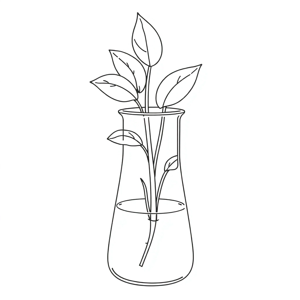 a plant into a science lab beaker of water صفحات التلوين