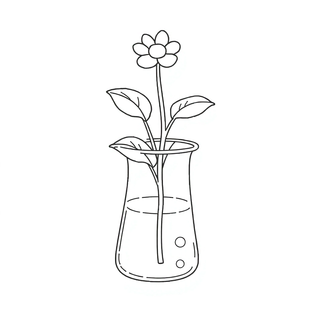 a plant into a science lab beaker of water صفحات التلوين