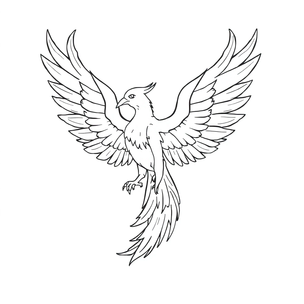 The beautiful phoenix have a pair of wide wings and three longtails  صفحات التلوين