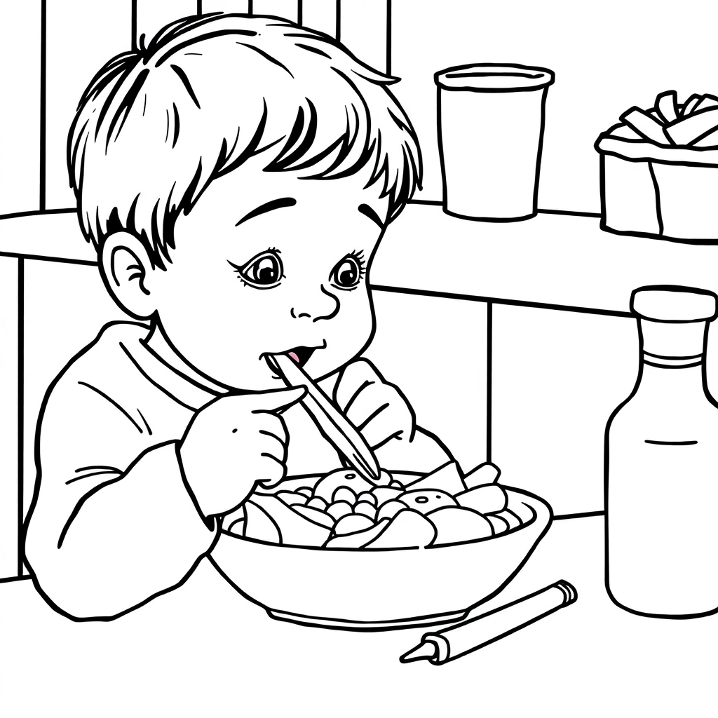 小孩子在吃饭 صفحات التلوين
