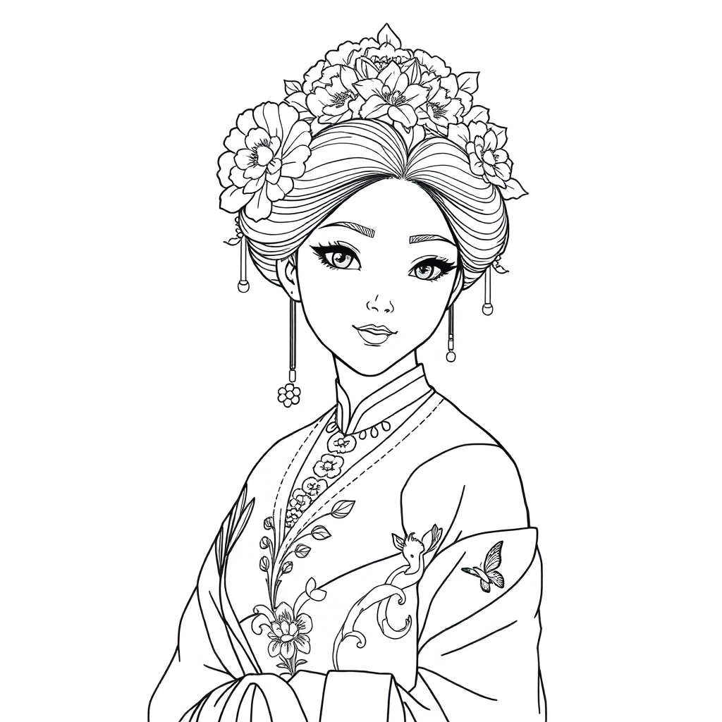 中国古风美女线稿图 صفحات التلوين